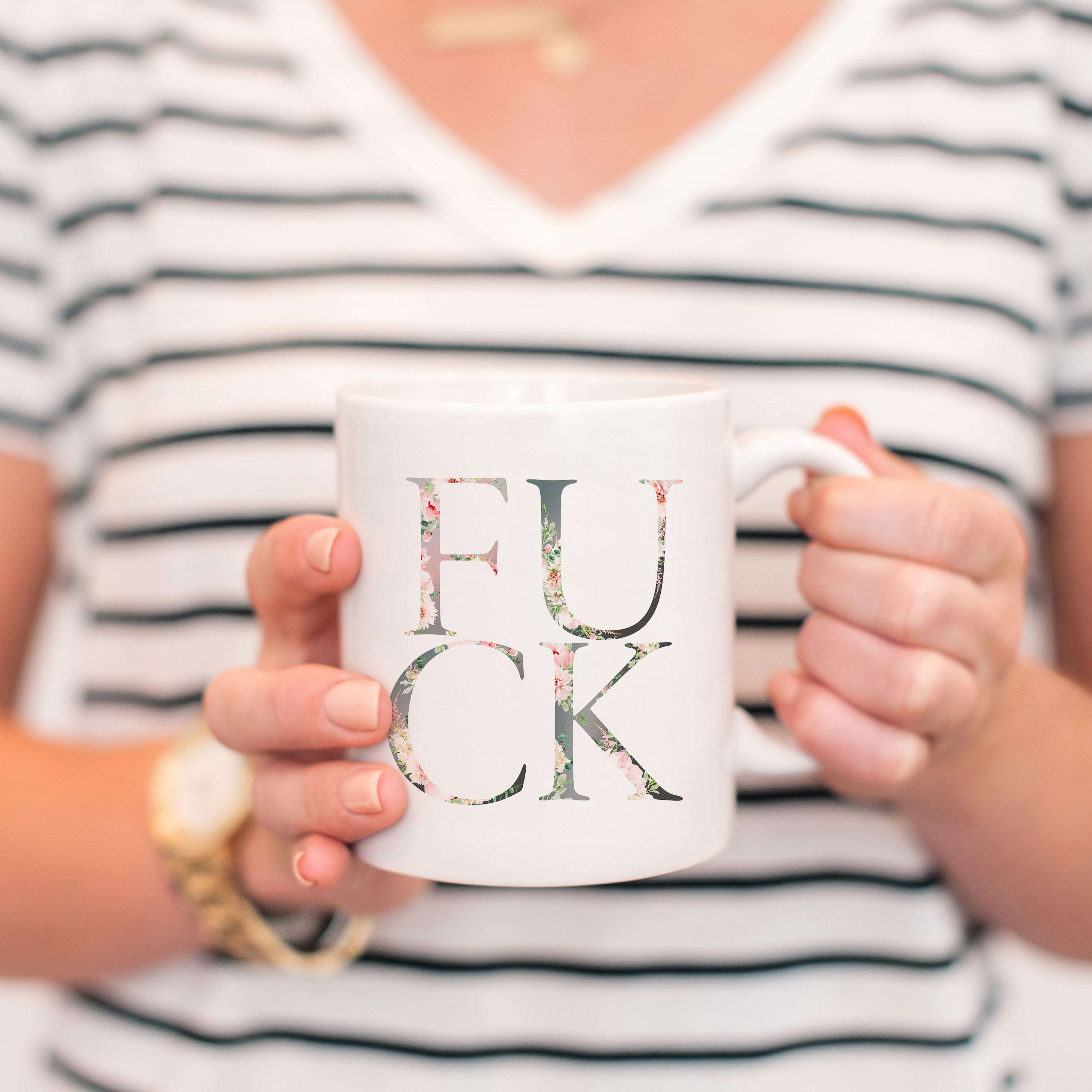 Fuck Floral Pink Grey Mug