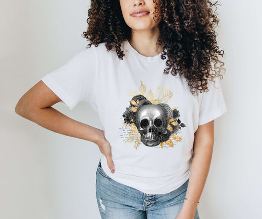 Skull with Faux Gold Foil Spooky Shirt