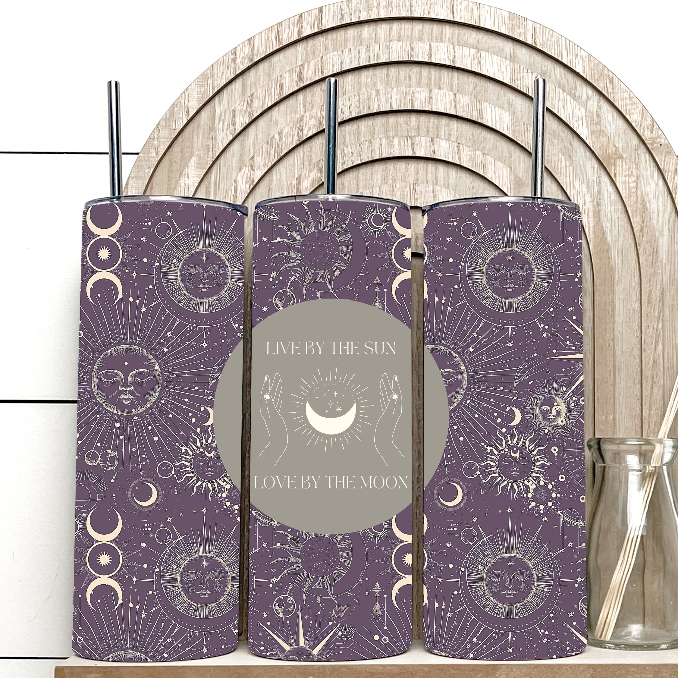 Live by the Sun, Love by the Moon Cream & Gold Tumbler W/ Leopard